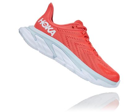 Hoka One One Clifton Edge Mulher - Tenis Corrida Estrada Coral / Branco | PT-wXv0SP2